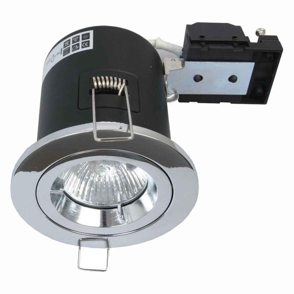 Fire Stop 240v GU10 Fixed Fire Rated Downlight C/w Lamp - Chrome