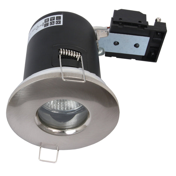 Fire Stop 240v GU10 Shower Fire Rated Downlight C/w Lamp - Satin Chrome