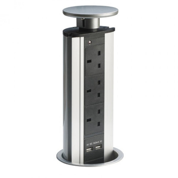 Powerport 3 Gang Pop-up Retractable Socket with 2x USB chargers