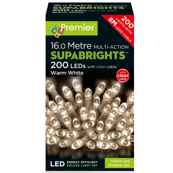 200 Multi-Function Supabrights Festive Lights With Clear Cable - Warm White